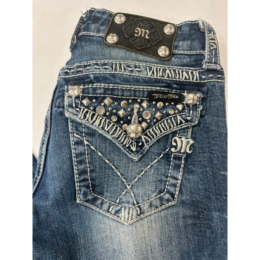 Women's Miss Me Jeans Size 26 Blue Denim Boot, Jewel Embellishments - Picture 11 of 13
